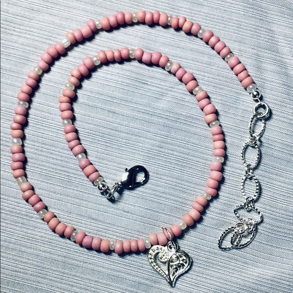 Pink Choker with Heart Charm - Picture 2 of 3